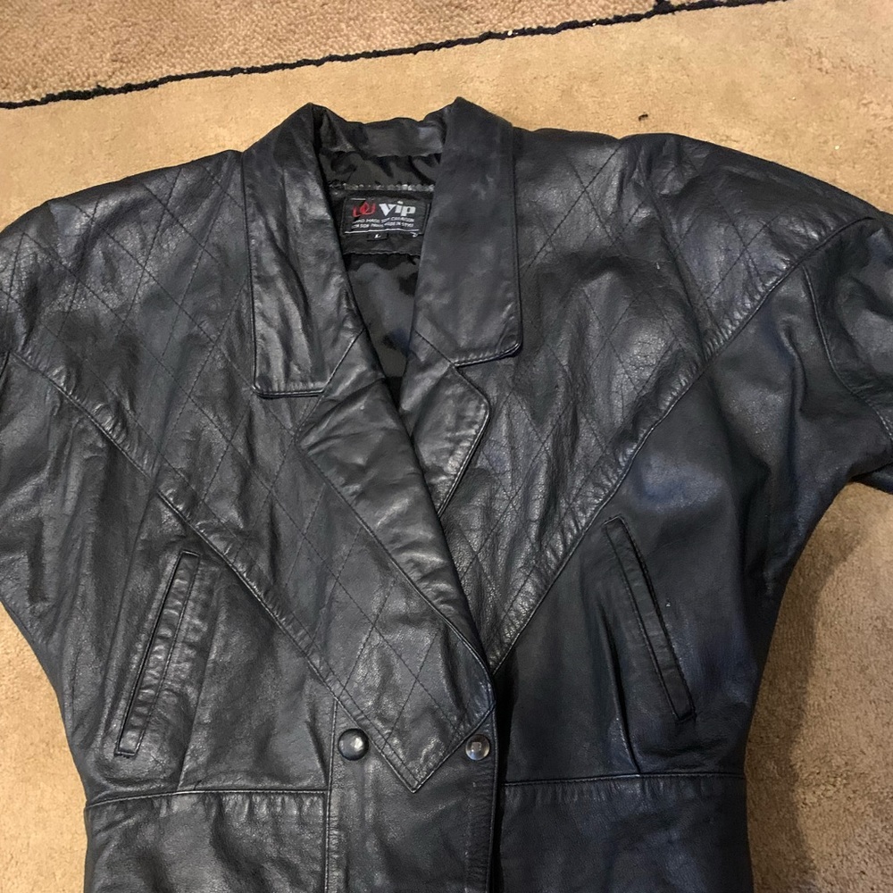 VIP black handmade ladies short leather jacket